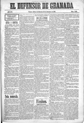 'El Defensor de Granada  : diario político independiente' - Año XVI Número 7933 1ª ed. - 1895 Septiembre 25