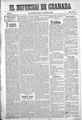 'El Defensor de Granada  : diario político independiente' - Año XVI Número 7944 1ª ed. - 1895 Octubre 03