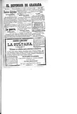 'El Defensor de Granada  : diario político independiente' - Año XVI Número 7947  - 1895 Octubre 05