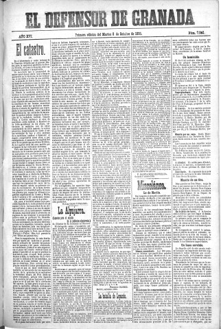 'El Defensor de Granada  : diario político independiente' - Año XVI Número 7950 1ª ed. - 1895 Octubre 08