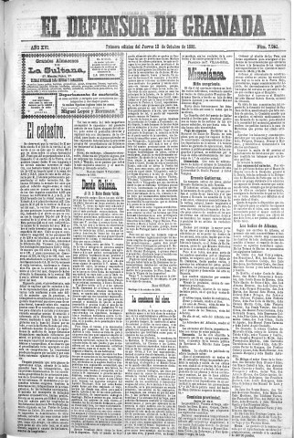 'El Defensor de Granada  : diario político independiente' - Año XVI Número 7952 1ª ed. - 1895 Octubre 10