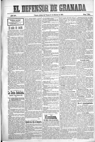 'El Defensor de Granada  : diario político independiente' - Año XVI Número 7954 1ª ed. - 1895 Octubre 11
