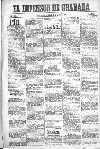 'El Defensor de Granada  : diario político independiente' - Año XVI Número 7956 1ª ed. - 1895 Octubre 12