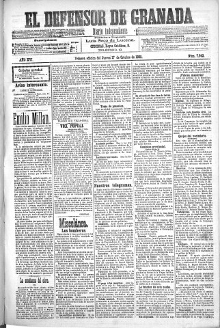 'El Defensor de Granada  : diario político independiente' - Año XVI Número 7963 1ª ed. - 1895 Octubre 17