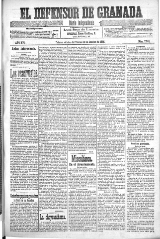 'El Defensor de Granada  : diario político independiente' - Año XVI Número 7965 1ª ed. - 1895 Octubre 18