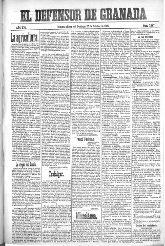 'El Defensor de Granada  : diario político independiente' - Año XVI Número 7967 1ª ed. - 1895 Octubre 20