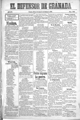 'El Defensor de Granada  : diario político independiente' - Año XVI Número 7968 1ª ed. - 1895 Octubre 21