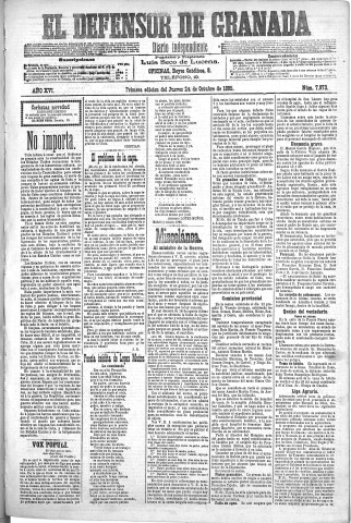 'El Defensor de Granada  : diario político independiente' - Año XVI Número 7973 1ª ed. - 1895 Octubre 24