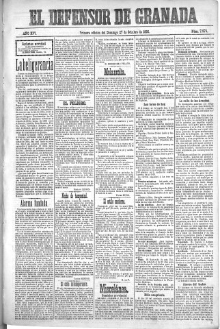 'El Defensor de Granada  : diario político independiente' - Año XVI Número 7976 1ª ed. - 1895 Octubre 27