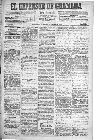 'El Defensor de Granada  : diario político independiente' - Año XVI Número 7986 1ª ed. - 1895 Noviembre 05