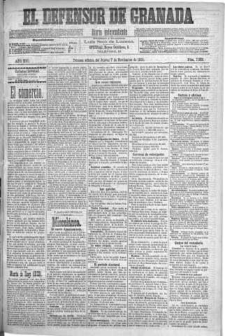 'El Defensor de Granada  : diario político independiente' - Año XVI Número 7989 1ª ed. - 1895 Noviembre 07