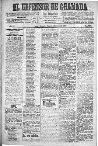 'El Defensor de Granada  : diario político independiente' - Año XVI Número 7990 1ª ed. - 1895 Noviembre 08