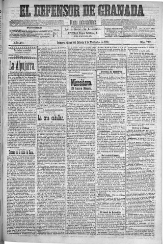 'El Defensor de Granada  : diario político independiente' - Año XVI Número 7991 1ª ed. - 1895 Noviembre 09