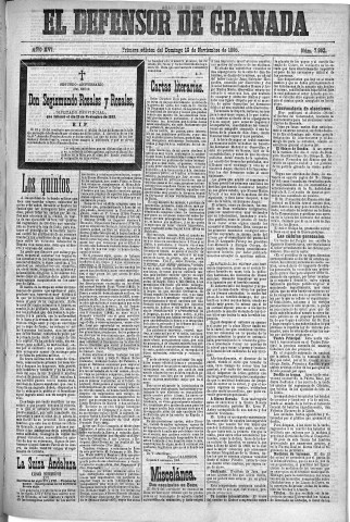 'El Defensor de Granada  : diario político independiente' - Año XVI Número 7992 1ª ed. - 1895 Noviembre 10