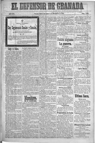 'El Defensor de Granada  : diario político independiente' - Año XVI Número 7993 1ª ed. - 1895 Noviembre 11