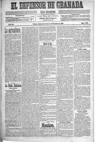 'El Defensor de Granada  : diario político independiente' - Año XVI Número 7997 1ª ed. - 1895 Noviembre 14