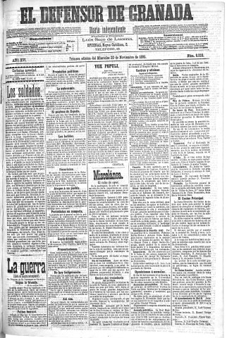 'El Defensor de Granada  : diario político independiente' - Año XVI Número 8003 1ª ed. - 1895 Noviembre 20
