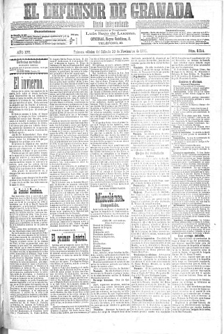 'El Defensor de Granada  : diario político independiente' - Año XVI Número 8014 1ª ed. - 1895 Noviembre 30