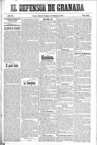 'El Defensor de Granada  : diario político independiente' - Año XVI Número 8022 1ª ed. - 1895 Diciembre 08