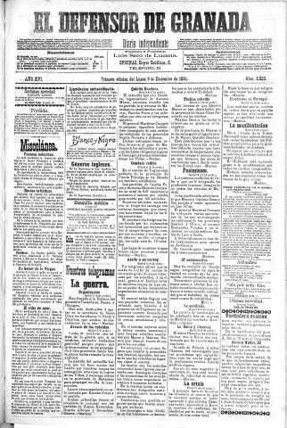 'El Defensor de Granada  : diario político independiente' - Año XVI Número 8023 1ª ed. - 1895 Diciembre 09