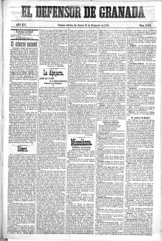 'El Defensor de Granada  : diario político independiente' - Año XVI Número 8026 1ª ed. - 1895 Diciembre 12