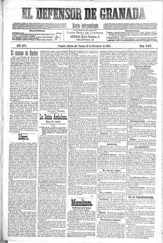 'El Defensor de Granada  : diario político independiente' - Año XVI Número 8027 1ª ed. - 1895 Diciembre 13