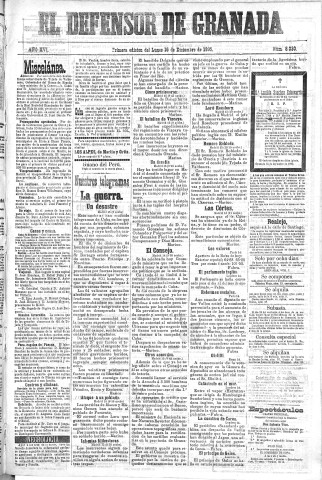 'El Defensor de Granada  : diario político independiente' - Año XVI Número 8030 1ª ed. - 1895 Diciembre 16