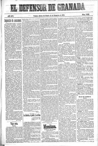 'El Defensor de Granada  : diario político independiente' - Año XVI Número 8035 1ª ed. - 1895 Diciembre 21