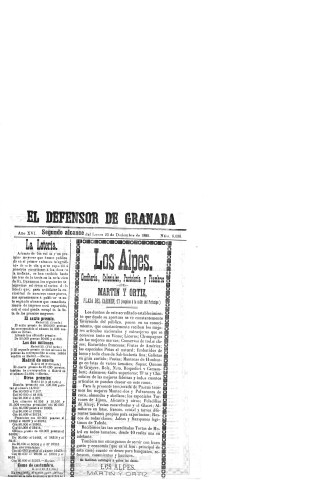 'El Defensor de Granada  : diario político independiente' - Año XVI Número 8038 2ª ed. - 1895 Diciembre 23