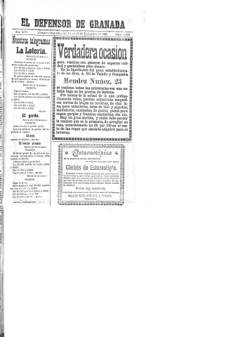 'El Defensor de Granada  : diario político independiente' - Año XVI Número 8038  - 1895 Diciembre 23