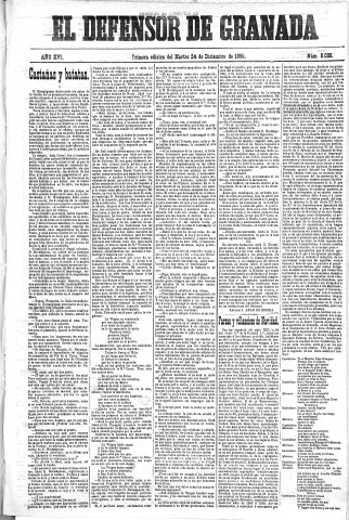 'El Defensor de Granada  : diario político independiente' - Año XVI Número 8038 1ª ed. - 1895 Diciembre 24