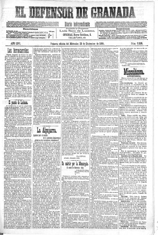 'El Defensor de Granada  : diario político independiente' - Año XVI Número 8039 1ª ed. - 1895 Diciembre 25