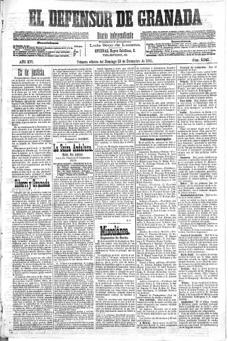 'El Defensor de Granada  : diario político independiente' - Año XVI Número 8042 1ª ed. - 1895 Diciembre 29