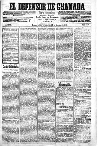 'El Defensor de Granada  : diario político independiente' - Año XVII Número 9406 1ª ed. - 1896 Diciembre 30