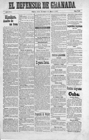 'El Defensor de Granada  : diario político independiente' - Año XVIII Número 9413 1ª ed. - 1897 Enero 04