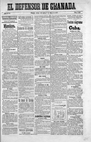 'El Defensor de Granada  : diario político independiente' - Año XVIII Número 9417 1ª ed. - 1897 Enero 07