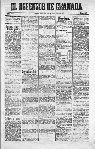 'El Defensor de Granada  : diario político independiente' - Año XVIII Número 9420 1ª ed. - 1897 Enero 10