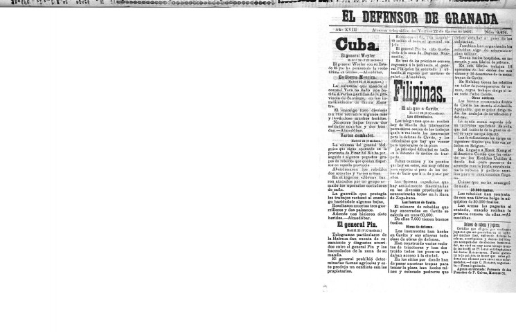 'El Defensor de Granada  : diario político independiente' - Año XVIII Número 9434  - 1897 Enero 22