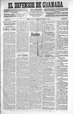 'El Defensor de Granada  : diario político independiente' - Año XVIII Número 9438 1ª ed. - 1897 Enero 26