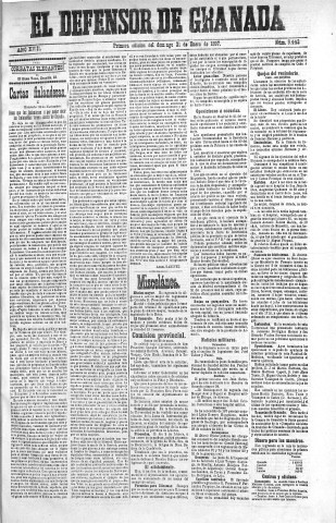 'El Defensor de Granada  : diario político independiente' - Año XVIII Número 9443 1ª ed. - 1897 Enero 31