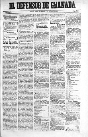 'El Defensor de Granada  : diario político independiente' - Año XVIII Número 9448 1ª ed. - 1897 Febrero 05