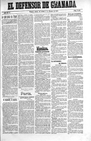 'El Defensor de Granada  : diario político independiente' - Año XVIII Número 9449 1ª ed. - 1897 Febrero 06