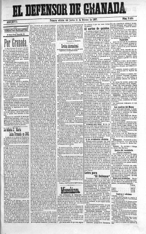 'El Defensor de Granada  : diario político independiente' - Año XVIII Número 9454 1ª ed. - 1897 Febrero 11
