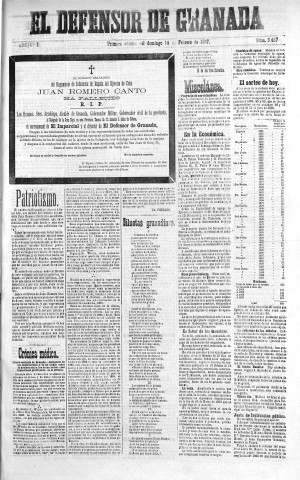'El Defensor de Granada  : diario político independiente' - Año XVIII Número 9457 1ª ed. - 1897 Febrero 14