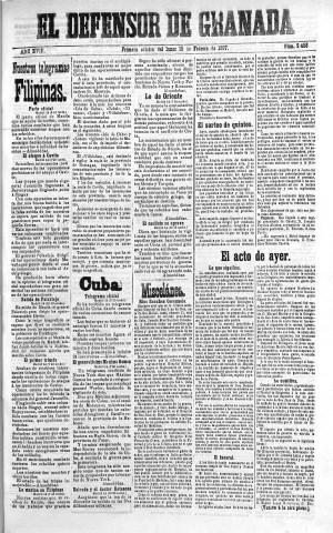 'El Defensor de Granada  : diario político independiente' - Año XVIII Número 9458 1ª ed. - 1897 Febrero 15