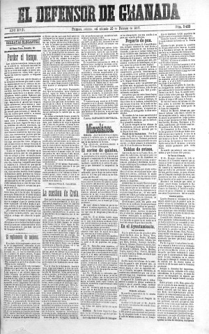 'El Defensor de Granada  : diario político independiente' - Año XVIII Número 9463 1ª ed. - 1897 Febrero 20