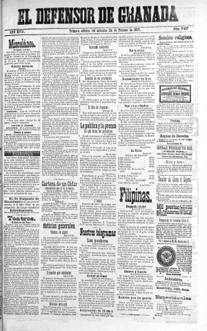 'El Defensor de Granada  : diario político independiente' - Año XVIII Número 9467 1ª ed. - 1897 Febrero 24