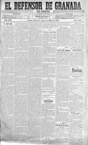 'El Defensor de Granada  : diario político independiente' - Año XVIII Número 9476 1ª ed. - 1897 Marzo 05