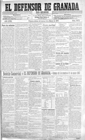 'El Defensor de Granada  : diario político independiente' - Año XVIII Número 9482 1ª ed. - 1897 Marzo 11
