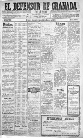 'El Defensor de Granada  : diario político independiente' - Año XVIII Número 9493 1ª ed. - 1897 Marzo 22